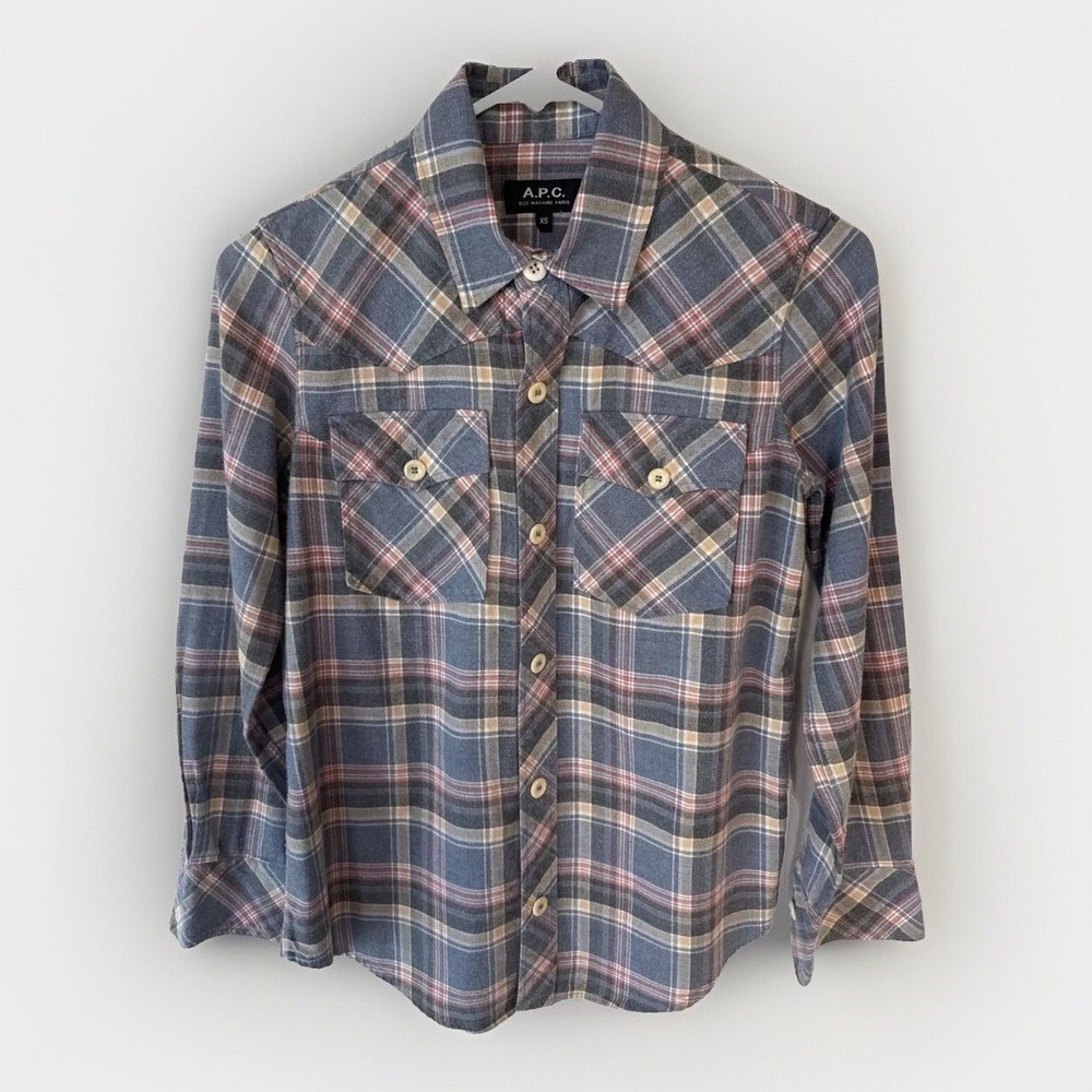 APC Brushed Cotton Flannel Plaid Shirt - XS - Western Yolk Cotton - Lavender